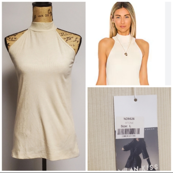 Villan Kiss Women's Cream Halter Tank Top - Picture 1 of 7